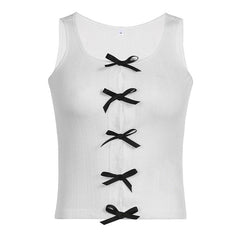 Spliced Split Y2K Bow Tank Top - Boogzel Clothing