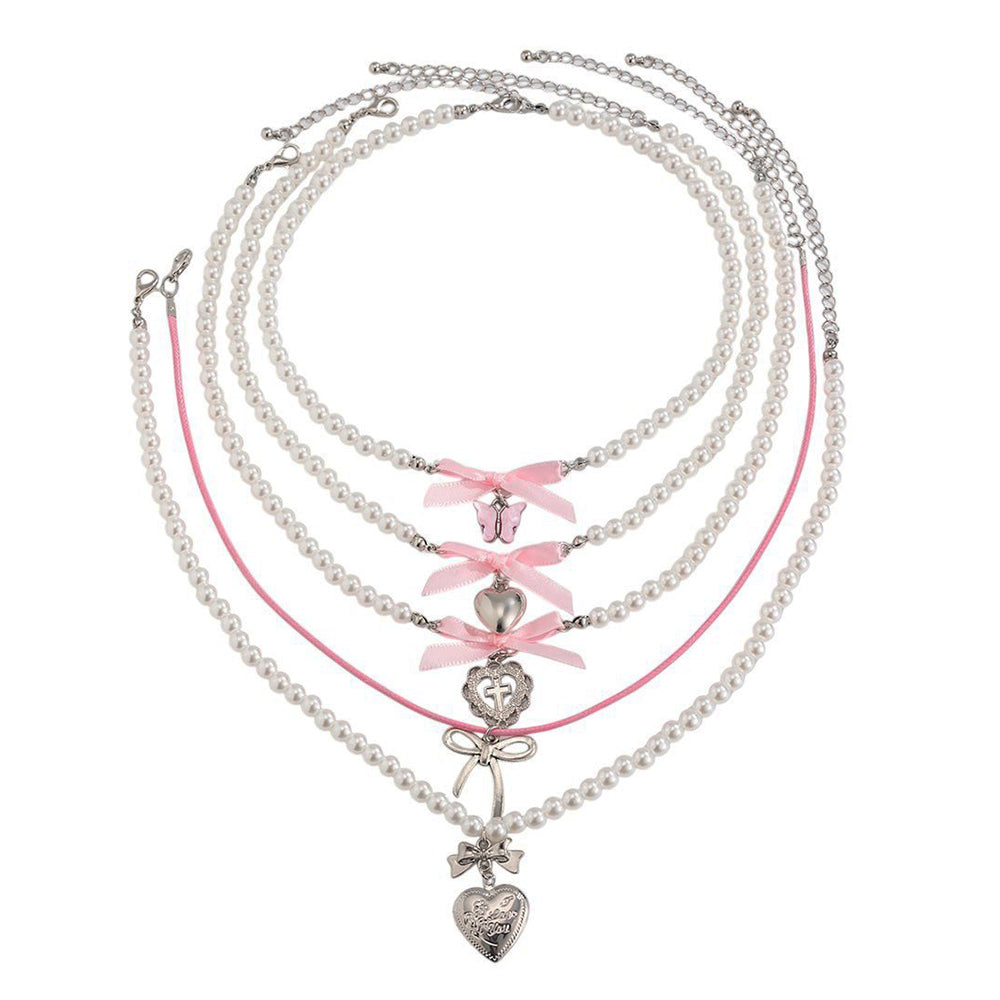 coquette pearl layered necklace set boogzel clothing