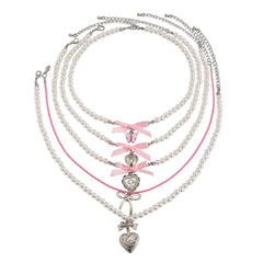 coquette pearl layered necklace set boogzel clothing