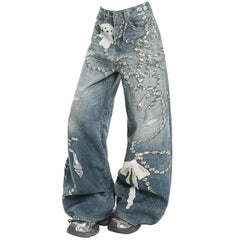 coquette bow chain print jeans boogzel clothing