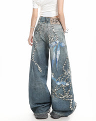coquette bow chain print jeans boogzel clothing