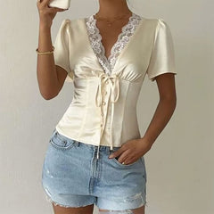 coquette girl satin lace blouse boogzel clothing
