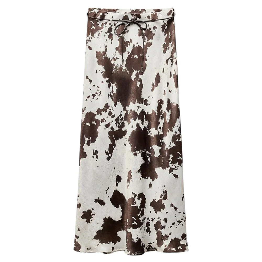 cow print satin maxi skirt boogzel clothing