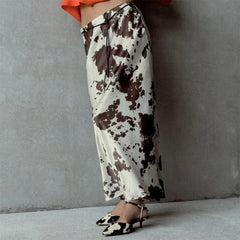 cow print satin maxi skirt boogzel clothing