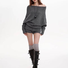 cozy off shoulder loose sweater boogzel clothing