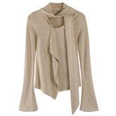 cozy tie neck long sleeve knit top boogzel clothing