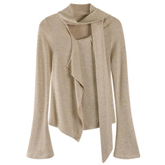 cozy tie neck long sleeve knit top boogzel clothing