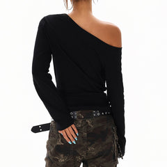 cross chain print one shoulder top boogzel clothing