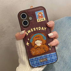 cute bear embroidery iphone case boogzel clothing