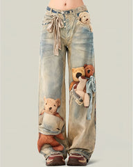 cute bears print baggy jeans boogzel clothing
