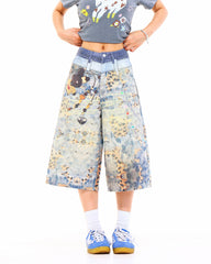cute chain print denim shorts boogzel clothing