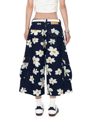 daisy print wide leg cargo shorts boogzel clothing