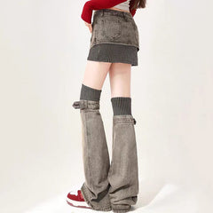 denim skirt and leg warmers set boogzel clothing