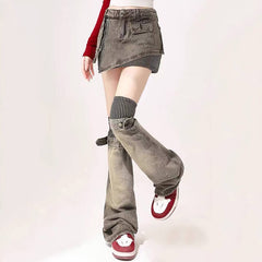 denim skirt and leg warmers set boogzel clothing