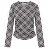 diagonal plaid long sleeve mesh top boogzel clothing
