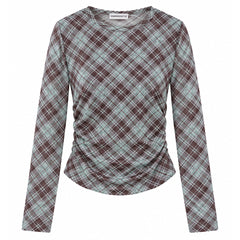 diagonal plaid long sleeve mesh top boogzel clothing