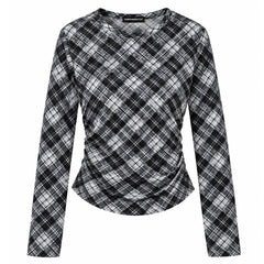 diagonal plaid long sleeve mesh top boogzel clothing