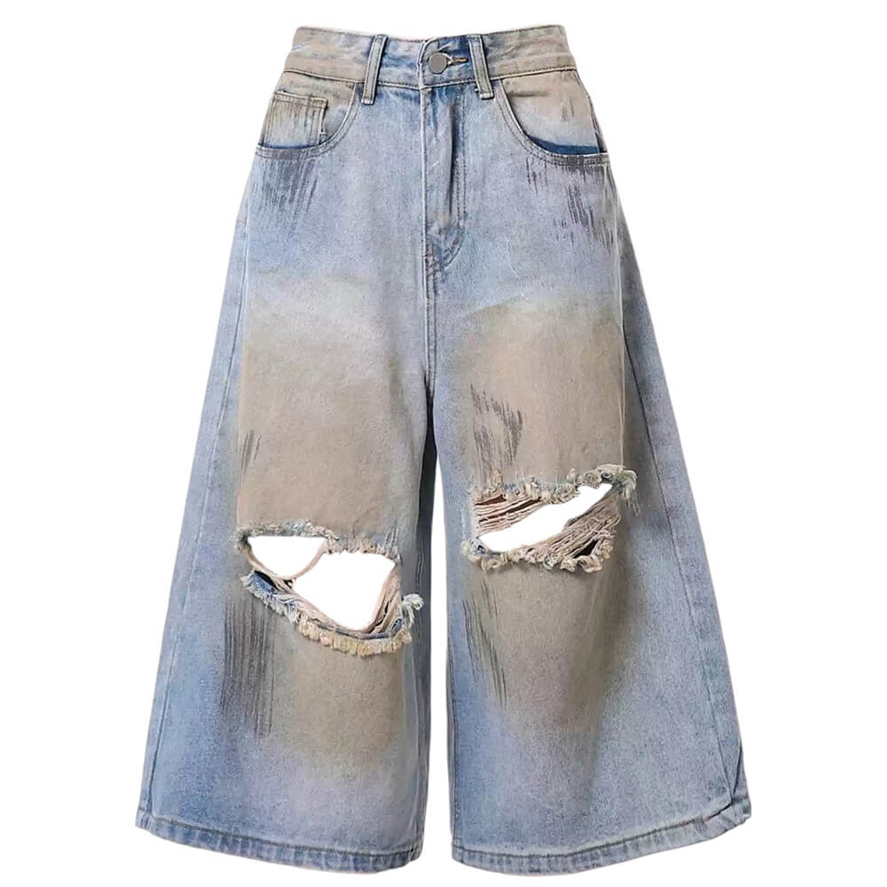 distressed baggy denim shorts boogzel clothing
