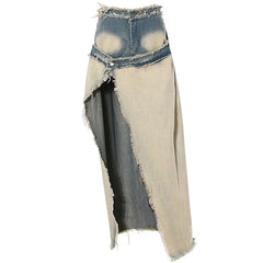 distressed denim maxi skirt boogzel clothing