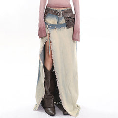 distressed denim maxi skirt boogzel clothing