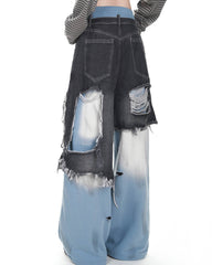 distressed double effect layered jeans boogzel clothing