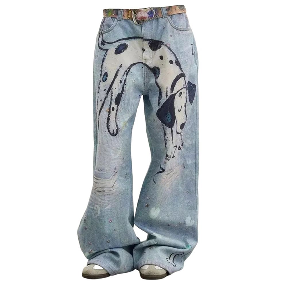dog print wide leg jeans boogzel clothing
