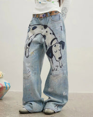 dog print wide leg jeans boogzel clothing