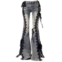 fairy grunge lace up flared jeans boogzel clothing