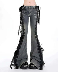 fairy grunge lace up flared jeans boogzel clothing
