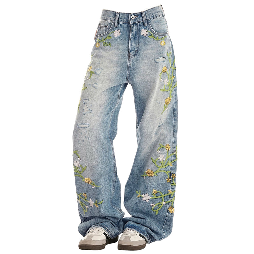 floral vine fairycore embroidery jeans boogzel clothing