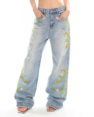 floral vine fairycore embroidery jeans boogzel clothing