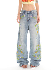 floral vine fairycore embroidery jeans boogzel clothing