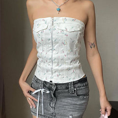 floral zip up corset top boogzel clothing