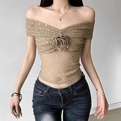 rose off shoulder mesh top boogzel clothing