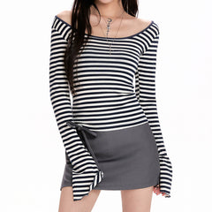 french girl off shoulder striped top boogzel clothing
