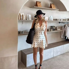 french girl polka dot lace halter dress boogzel clothing