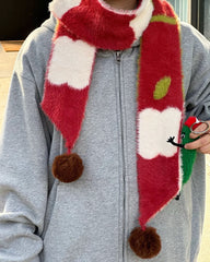 fuzzy apple pattern knit scarf boogzel clothing