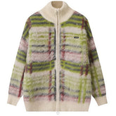 fuzzy plaid zip up sweater boogzel clothing