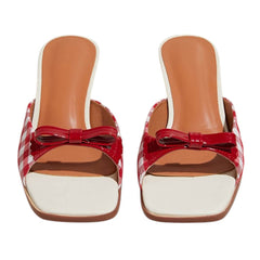 gingham bow heeled mules boogzel clothing
