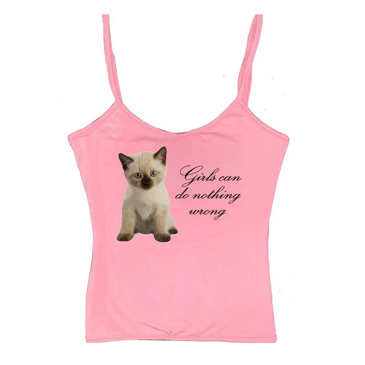 Girls Can Do Nothing Wrong Tank Top - cat print y2k top - y2k clothing - boogzel