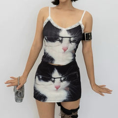 glasses cat print micro skirt boogzel clothing