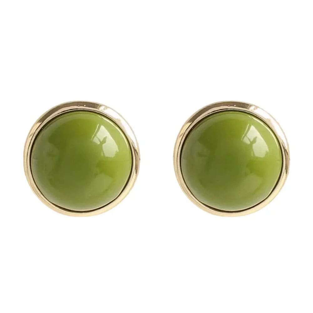 green glossy round stud earrings boogzel clothing