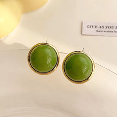 green glossy round stud earrings boogzel clothing