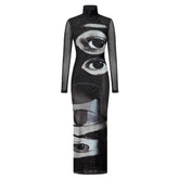 grunge aesthetic eyes print maxi dress boogzel clothing