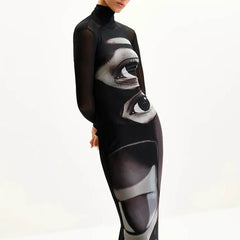 grunge aesthetic eyes print maxi dress boogzel clothing