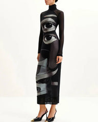 grunge aesthetic eyes print maxi dress boogzel clothing
