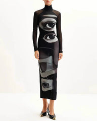 grunge aesthetic eyes print maxi dress boogzel clothing