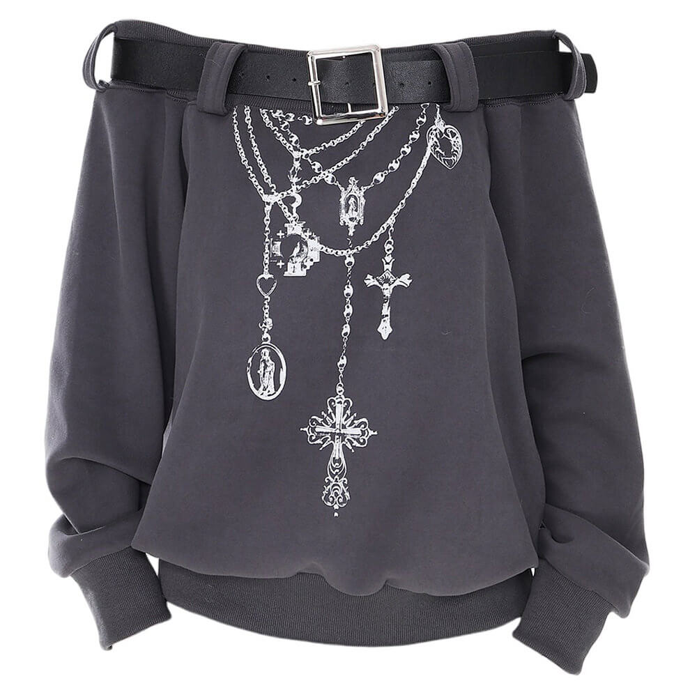 grunge aesthetic off shoulder sweatshirt boogzel clothing