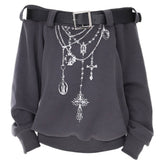 grunge aesthetic off shoulder sweatshirt boogzel clothing