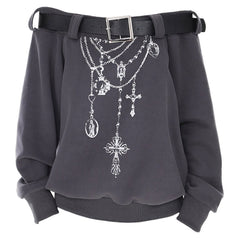 grunge aesthetic off shoulder sweatshirt boogzel clothing